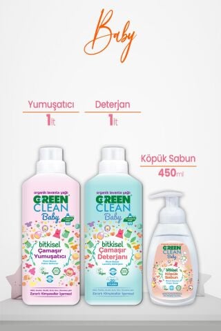 U Green Clean Baby Çamaşır Yumuşatıcı ve Deterjan 1 L ve Köpük Sabun Portakal Yağlı 450 ml