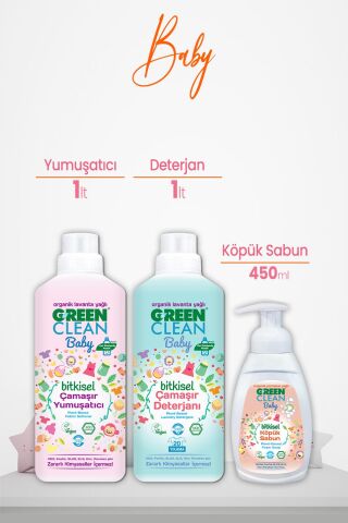 U Green Clean Baby Çamaşır Yumuşatıcı ve Deterjan 1 L ve Köpük Sabun Portakal Yağlı 450 ml