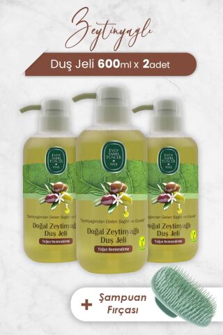 Eyüp Sabri Tuncer Zeytinyağlı Duş Jeli 600 ml x 3 Adet ve Şampuan Fırçası