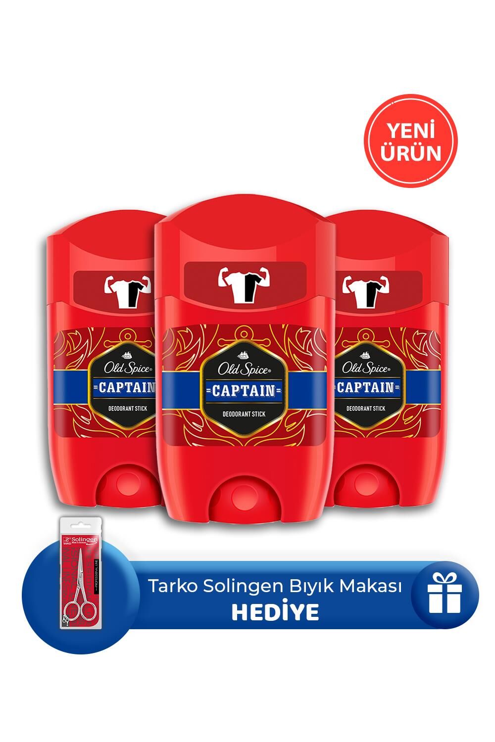 Old Spice Captain Deodorant Stick 50 ml - 3 adet, Bıyık Makası Hediye