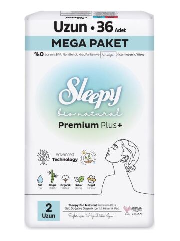 Sleepy 2 adet Mega Paket Uzun 36'lı Bio Natural Hijyenik Ped ve ROSIE makyaj pamuk