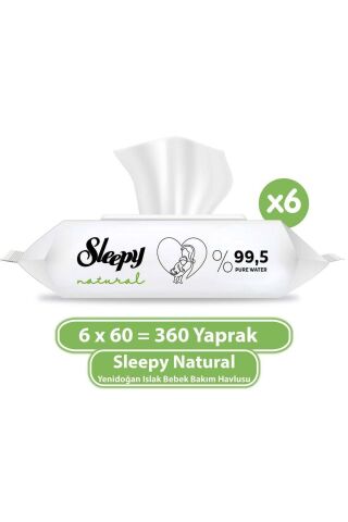 Sleepy Natural Yenidoğan Islak Havlu 60'lı x 6 Adet (360 Yaprak)