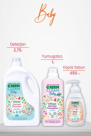 U Green Clean Baby Yumuşatıcı 1 L, Çamaşır Deterjanı Lavanta Yağlı 2750 ml ve Köpük Sabun Portakal 450 ml