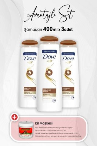 Dove Besleyici Bakım Şampuan 400 ml x 3 Adet ve Kil Maskesi