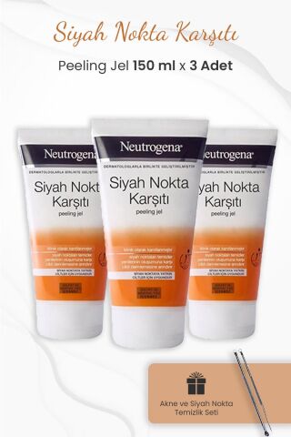 Neutrogena Peeling Siyah Nokta Karşıtı 150 ml x 3 Adet ve Siyah Nokta Temizleme Seti