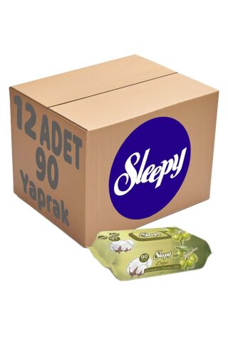 Sleepy Islak Havlu Mendil 90 Yaprak Pamuk&zeytin Yağlı 12 Li Set