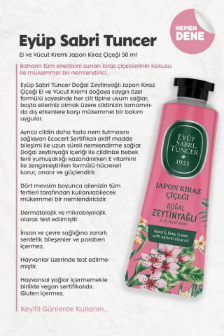 3'lü Eyüp Sabri Tuncer El ve Vücut Kremi Japon Kiraz Çiçeği 50 ml ve ROSIE Pamuk