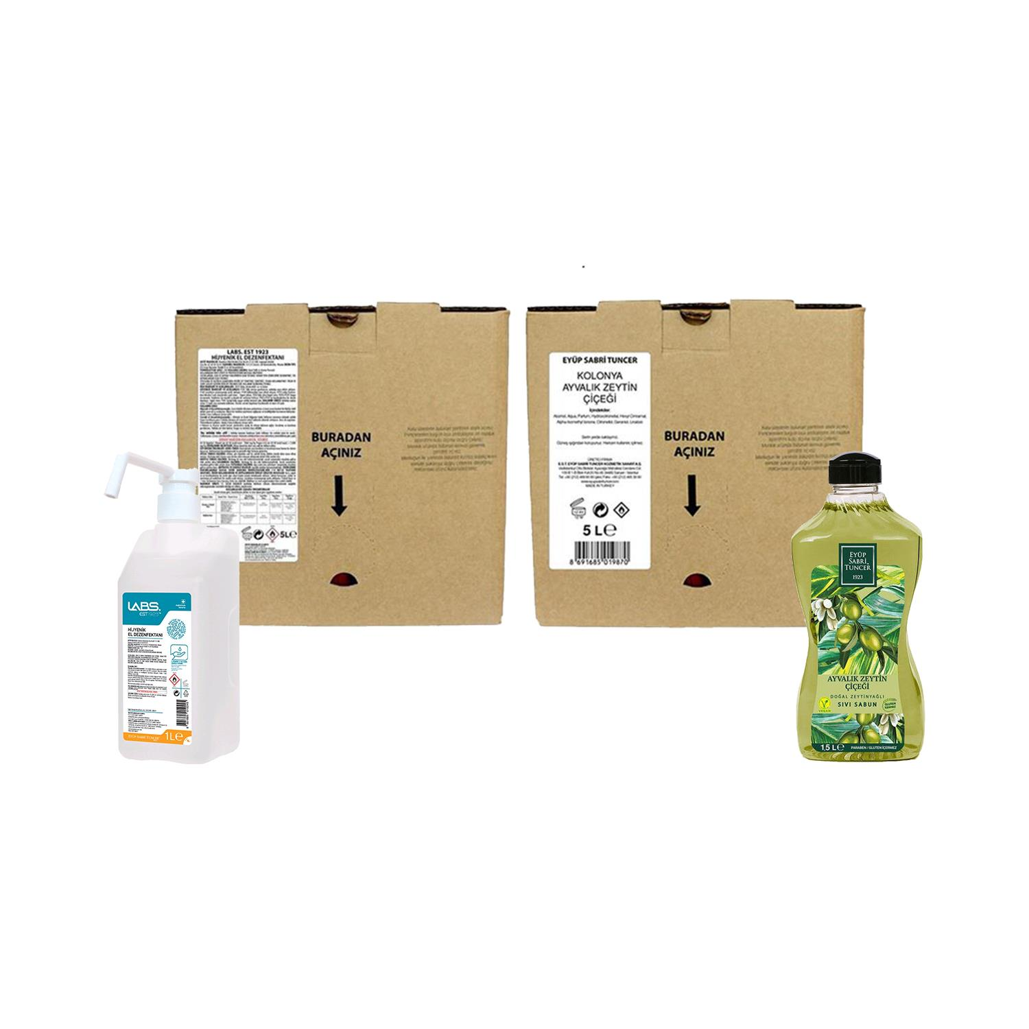 Eyüp Sabri Tuncer Labs El Dezenfektanı 5 lt ve Ayvalık Zeytin Çiçeği Kolonyası 5 Litre
