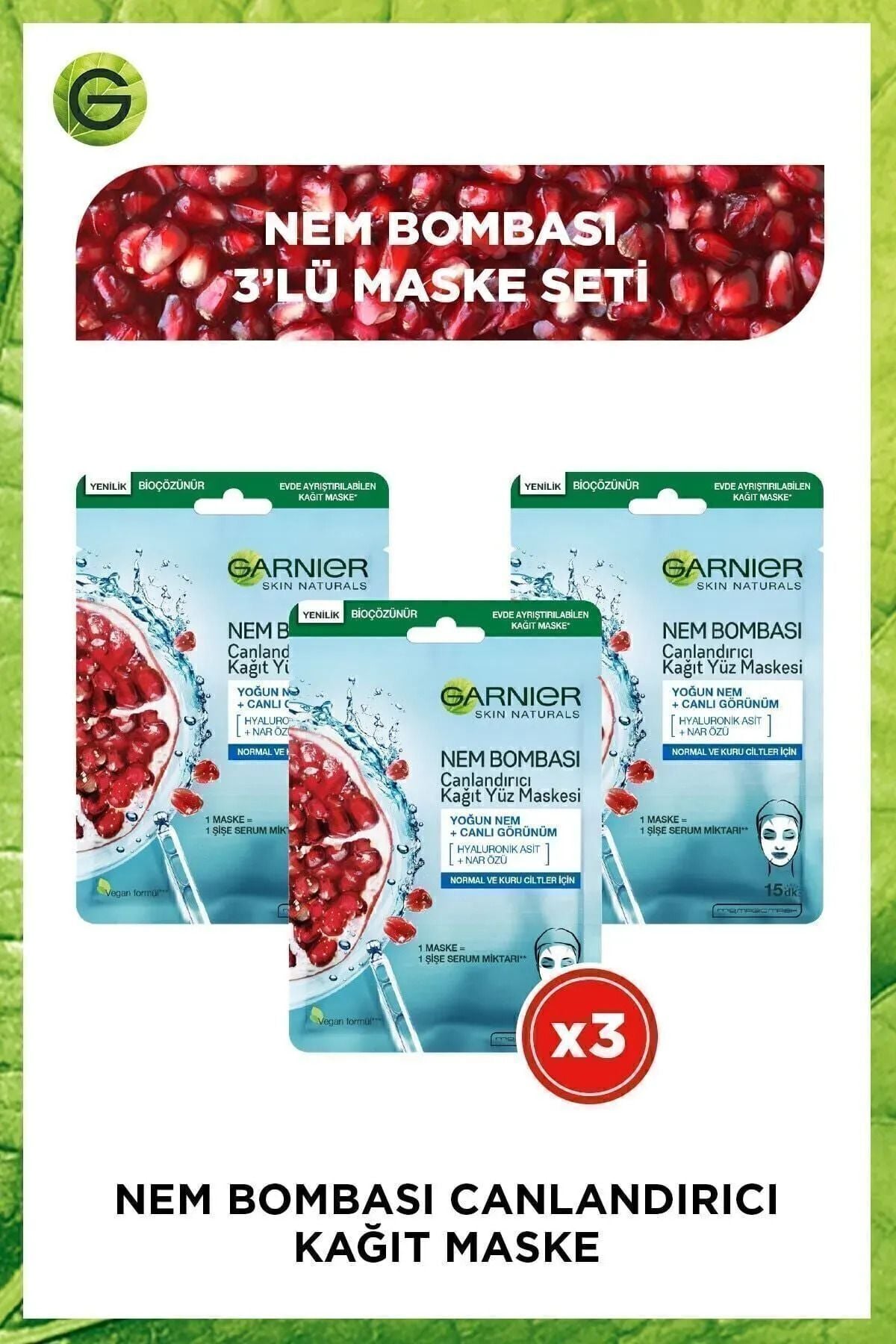 Nem Bombası Canlandırıcı Kağıt Maske 28 gr 3'lü