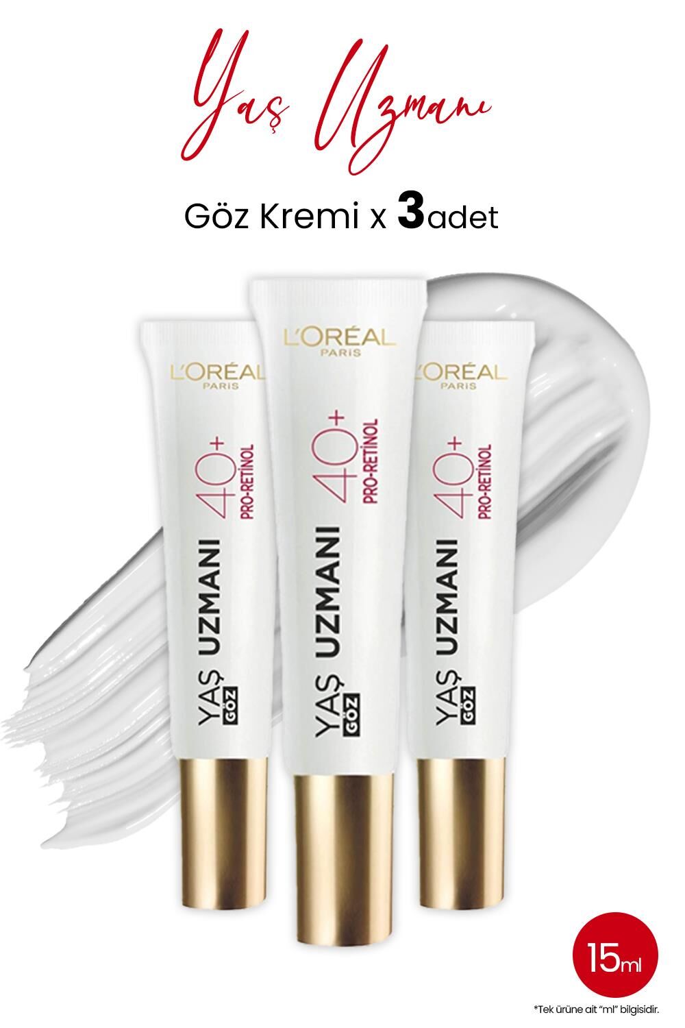 Loreal Paris Yaş Uzmanı Aydınlatıcı Göz Kremi 40+ 15 ml x 3 Adet