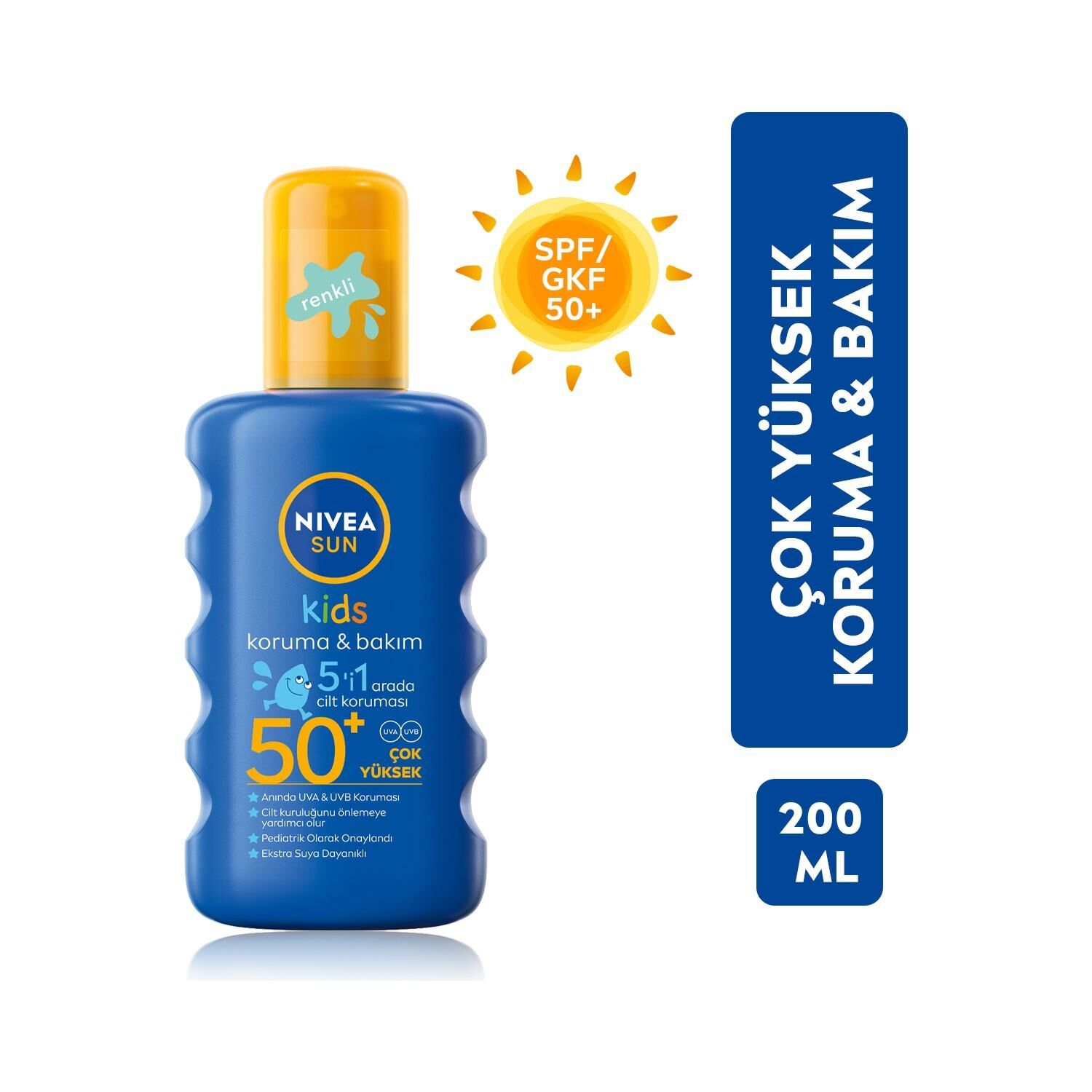 Nivea Sun Çocuk Renkli Nemlendirici Güneş Spreyi Gkf 50+ 200 ML