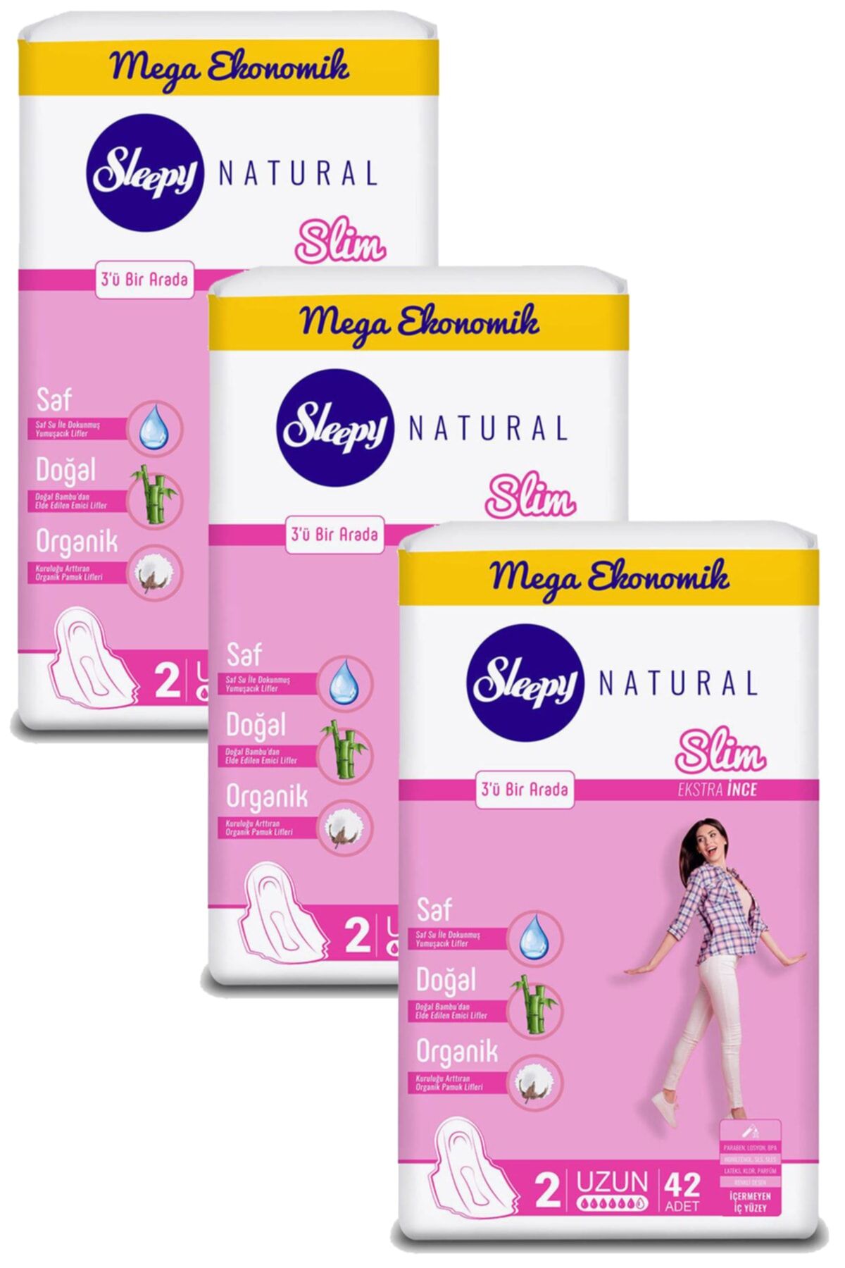 Sleepy Natural Hijyenik Ped Slim Uzun 42 Adet x 3 Adet