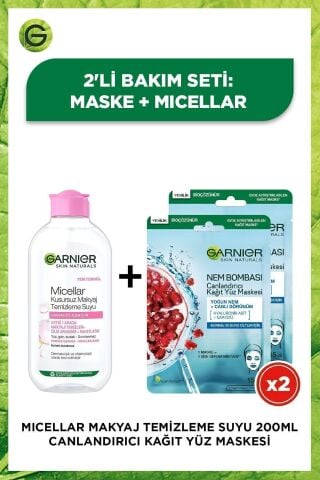 Micellar Kusursuz Makyaj Temizleme Suyu 200ML + Nem Bombası Canlandırıcı Kağıt Maske x2
