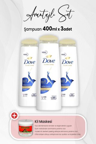 Dove Ultra Care Yoğun Onarıcı Şampuan 400 ml x 3 Adet ve Kil Maskesi