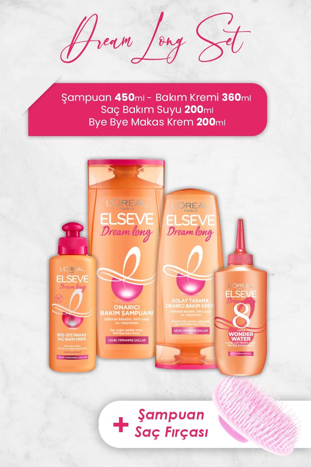 Elseve Dream Long Saç Bakım Serisi 4 ve Şampuan Fırçası