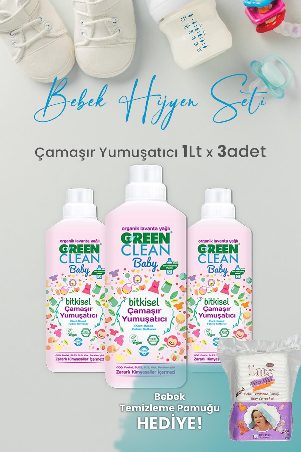 U Green Clean Baby Çamaşır Yumuşatıcı 1 L x 3 Adet ve Hediyeli