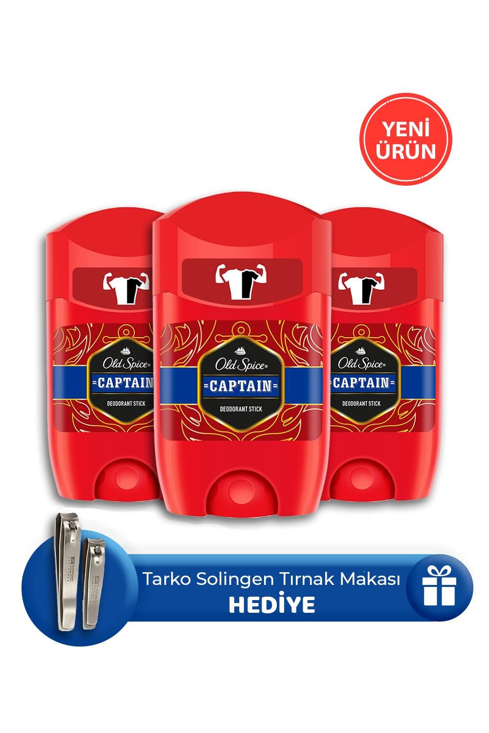 Old Spice Captain Deodorant Stick 50 ml 3 Adet, Tırnak Makası Seti Hediye