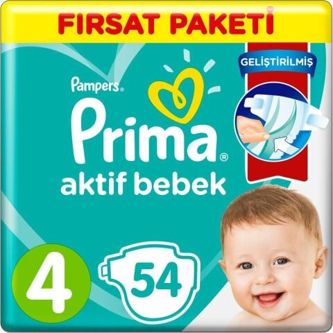 Prima Bebek Bezi Aktif Bebek 4 Beden 54 Adet Fırsat Paketi