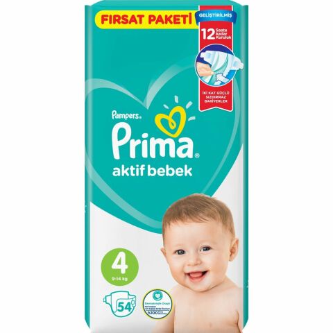 Prima Bebek Bezi Aktif Bebek 4 Beden 54 Adet Fırsat Paketi
