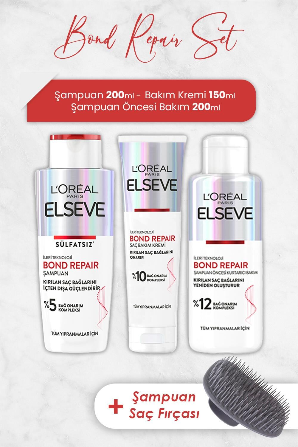 Elseve Bond Repair Saç Bakım Serisi ve Şampuan Fırçası