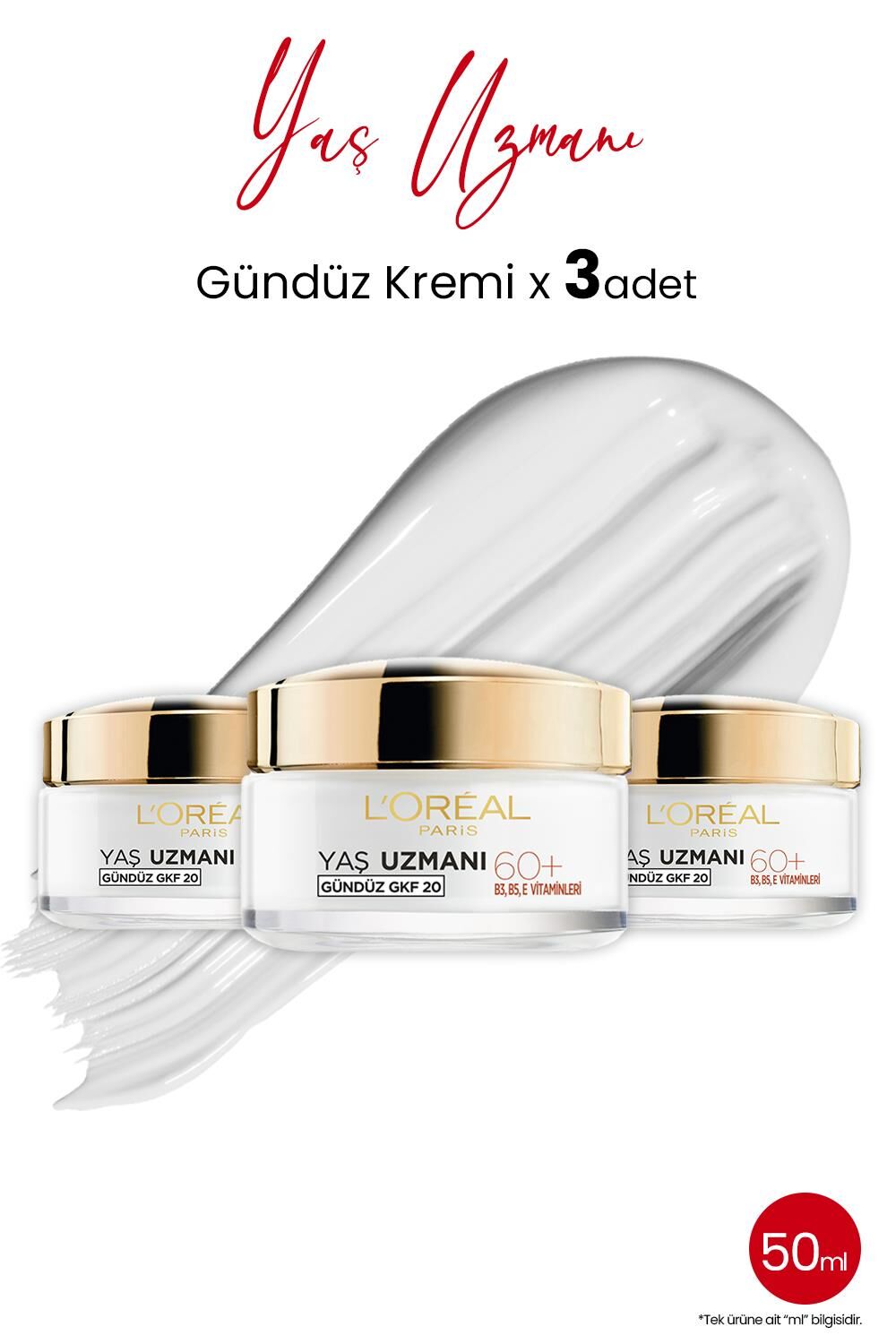 Loreal Paris Yaş Uzmanı 60+ Kırışıklık Karşıtı Besleyici Krem 50 ml x 3 Adet