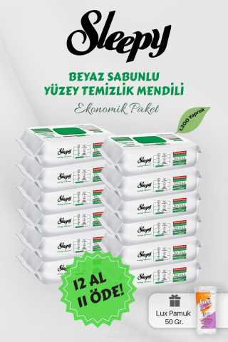 Sleepy 100' lü Beyaz Sabunlu Yüzey Havlusu 12 AL 11 Öde Hediyeli