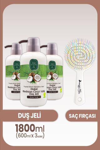 Eyüp Sabri Tuncer Hindistan Cevizli Duş Jeli 600 ml x 3 Adet ve Saç Fırçası