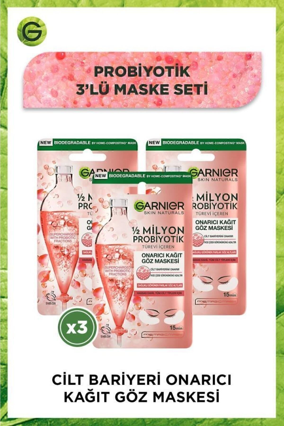 1/2 Milyon Probiyotik Türevi Içeren Onarıcı Kağıt Göz Maskesi 3'lü Set