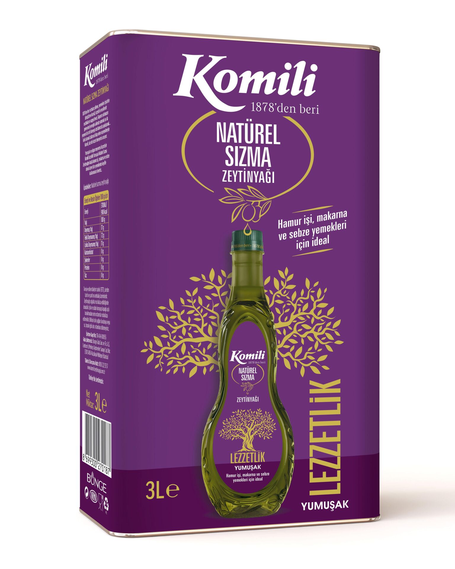 Komili Lezzetlik Yumuşak Natürel Sızma Zeytinyağı 3 Lt