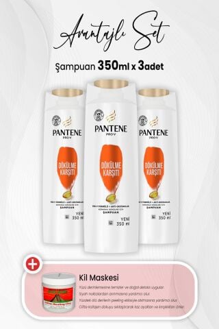 Pantene Şampuan Pro-V Dökülme Karşıtı 350 ml x 3 Adet ve Kil Maskesi