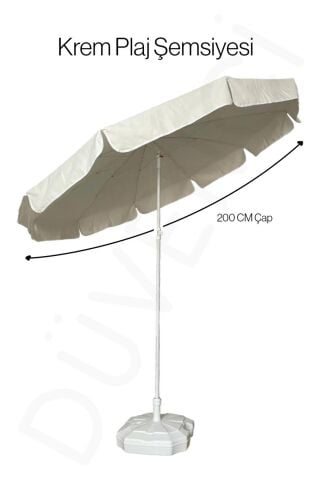 Eğilebilir 2 Metre Çapında Plaj Şemsiyesi + 20 Litre Bidonlu + Taşıma Çantası Hediyeli - Krem