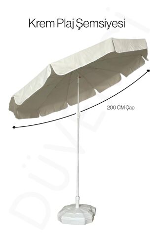 Eğilebilir 2 Metre Çapında Plaj Şemsiyesi + 20 Litre Bidonlu + Taşıma Çantası Hediyeli - Krem