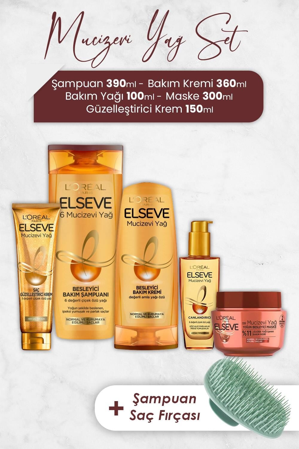 Elseve Mucizevi Yağ Saç Bakım Serisi 4 ve Şampuan Fırçası