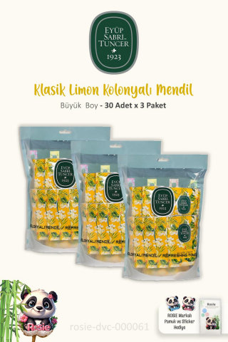 Eyüp Sabri Tuncer 3 Paket Büyük Boy Kolonyalı Mendil Limonlu 30'lu ve ROSIE