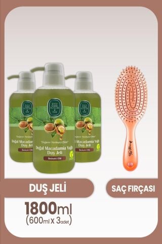 Eyüp Sabri Tuncer Macadamia Yağlı Duş Jeli 600 ml x 3 Adet ve Saç Fırçası