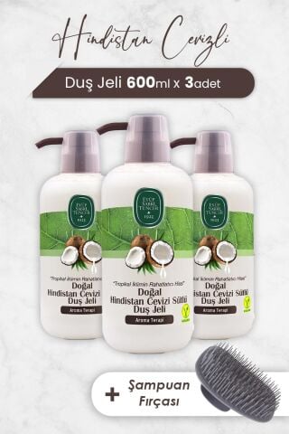 Eyüp Sabri Tuncer Hindistan Cevizi Duş Jeli 600 ml x 3 Adet ve Şampuan Fırçası