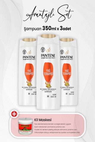 Pantene Şampuan Pro-V Doğal Sentez Yağ Terapisi 350 ml x 3 Adet ve Kil Maskesi