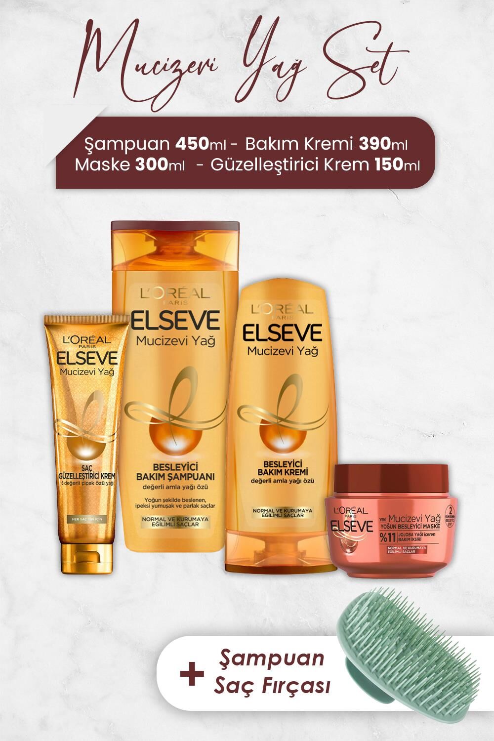 Elseve Mucizevi Yağ Saç Bakım Serisi 5 ve Şampuan Fırçası