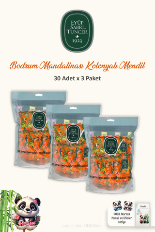 3'lü Eyüp Sabri Tuncer Bodrum Mandalinası Kolonyalı Mendil 30 Adet ve ROSIE