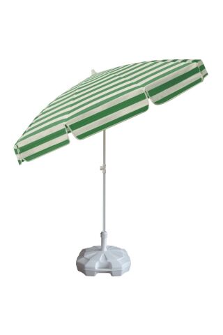 Yeşil Beyaz Çizgili Plaj Ve Güneş Şemsiyesi 200/8, 20 Litre Bidonlu Taşıma Çantası Hediyeli