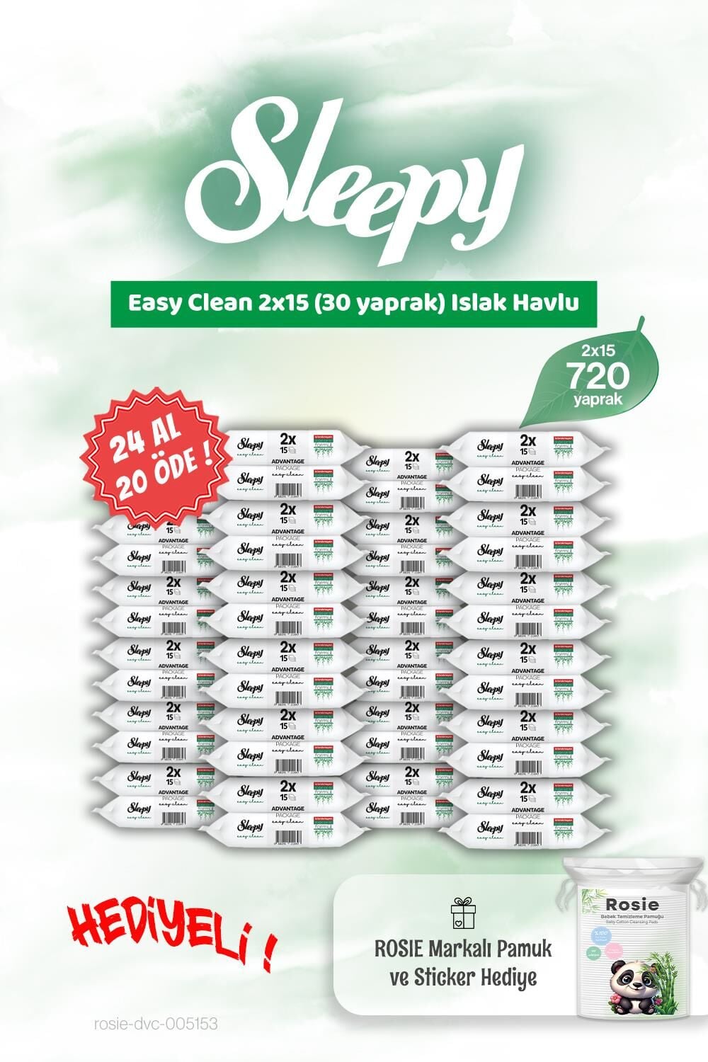 Sleepy 24 AL 20 ÖDE Easy Clean 2x15 Islak Mendil ve Rosie Hediye