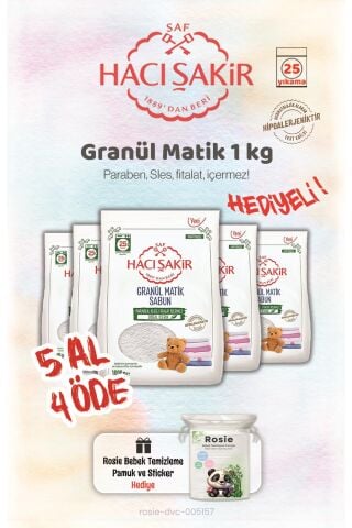 Hacı Şakir 5 AL 4 ÖDE 1 kg Granül Matik Çamaşır Deterjanı ve Rosie