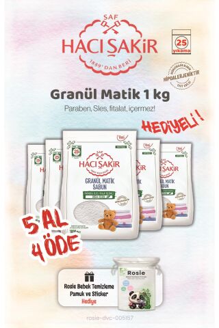 Hacı Şakir 5 AL 4 ÖDE 1 kg Granül Matik Çamaşır Deterjanı ve Rosie