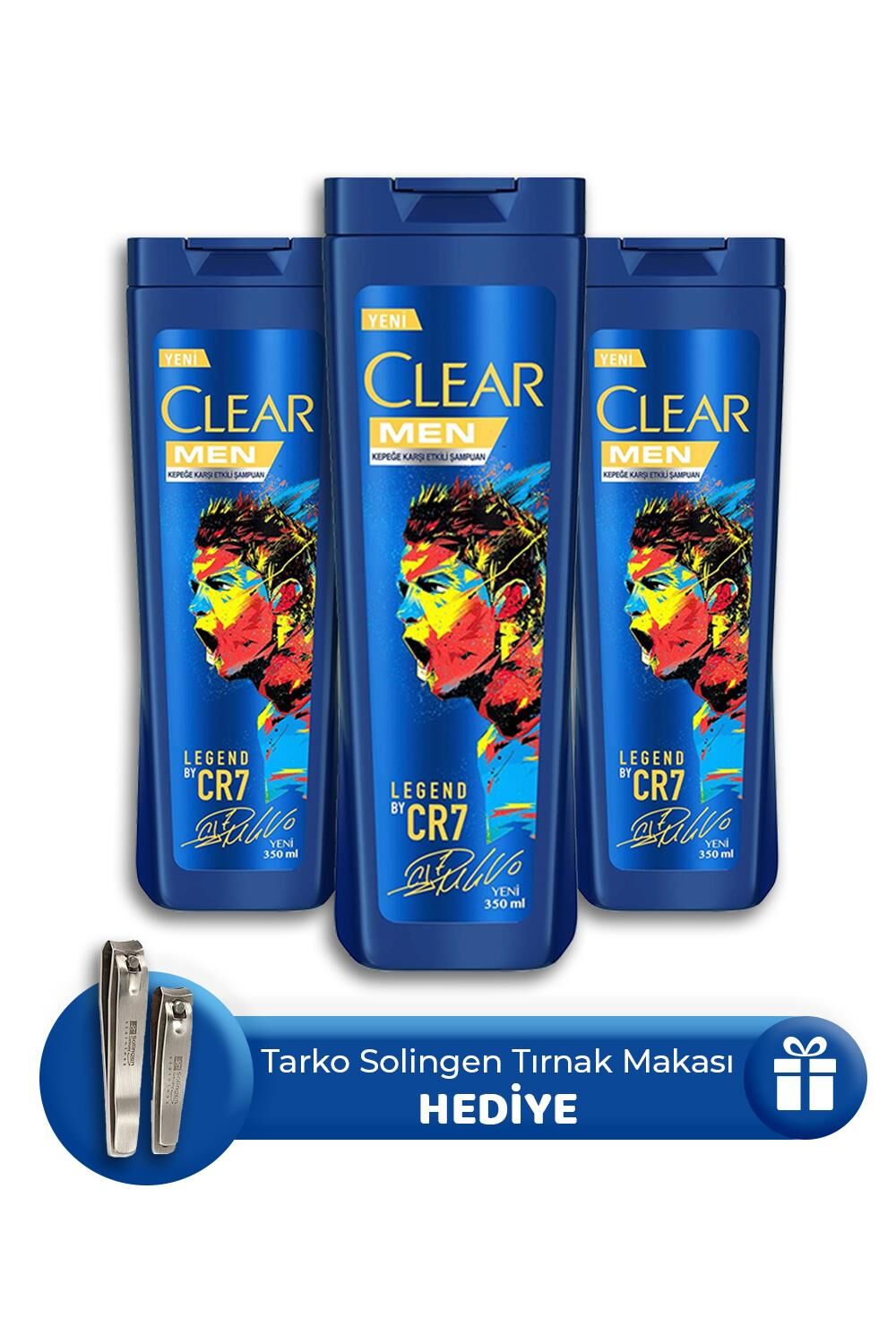 Clear Men Kepeğe Karşı Legend By CR7 350 ML 3 Adet, Tırnak Makası Seti Hediye