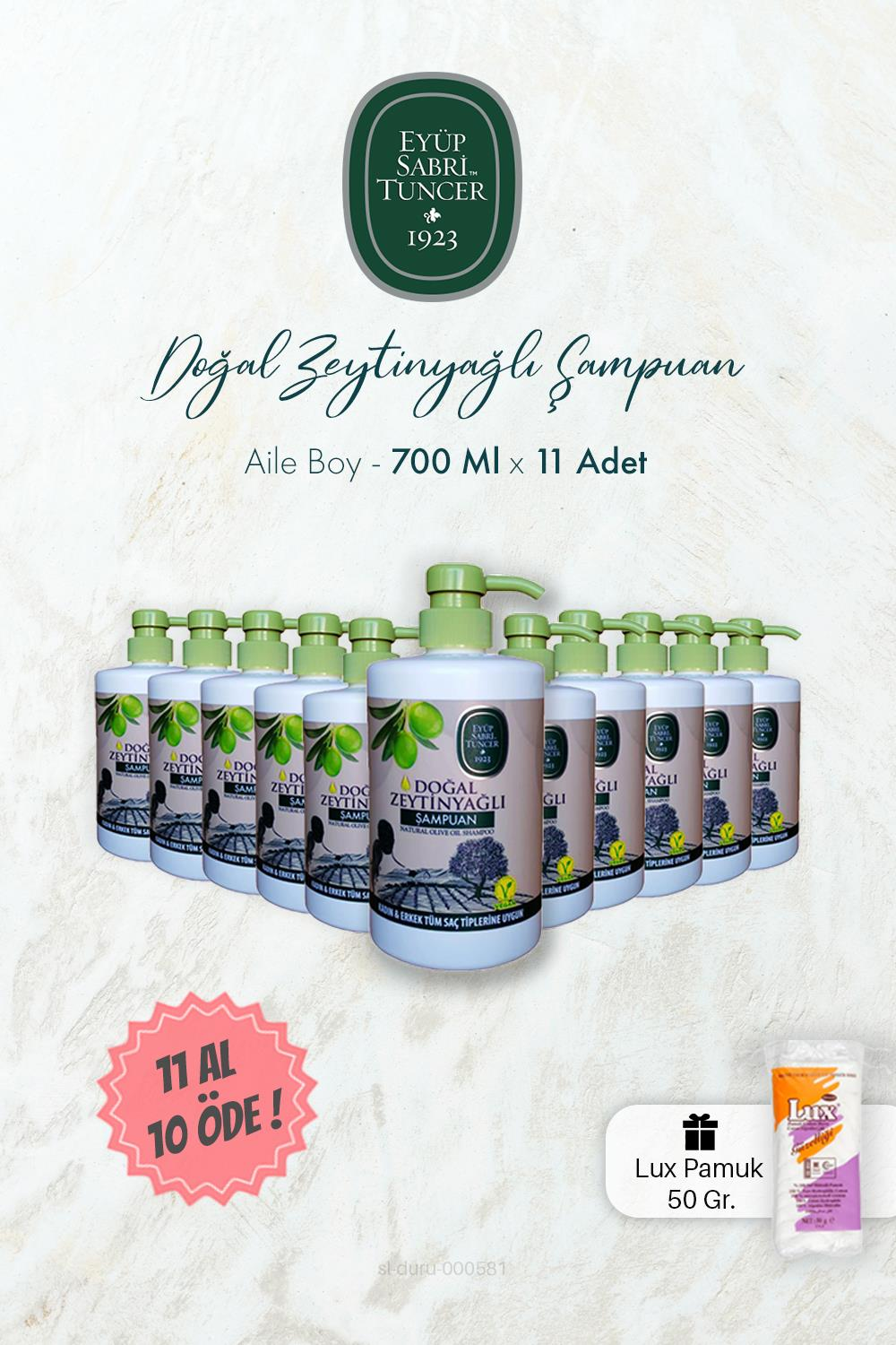 Eyüp Sabri Tuncer Doğal Zeytinyağlı Şampuan 11 AL 10 ÖDE 700 ml ve Pamuk