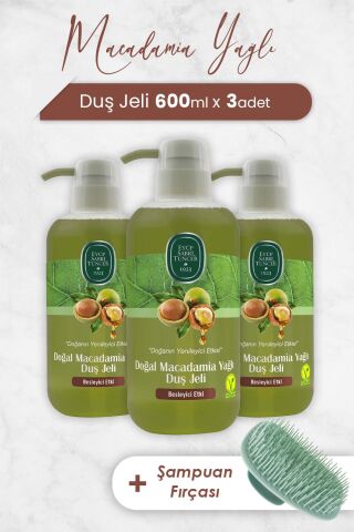Eyüp Sabri Tuncer Macadamia Yağlı Duş Jeli 600 ml x 3 Adet ve Şampuan Fırçası