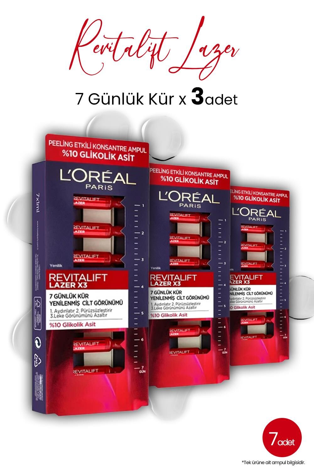 Loreal Paris Revitalift Lazer X3 Peeling Etkili 7 Günlük Ampül Kür x 3 Adet