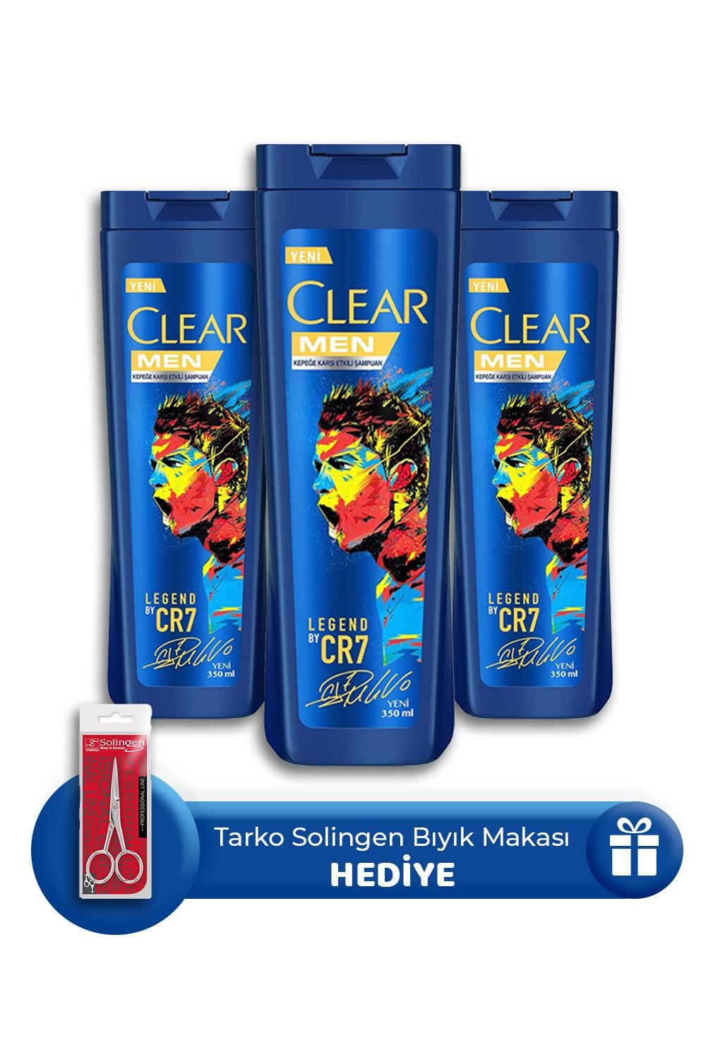 Clear Men Kepeğe Karşı Legend By CR7 350 ML 3 Adet, Bıyık Makası Hediye