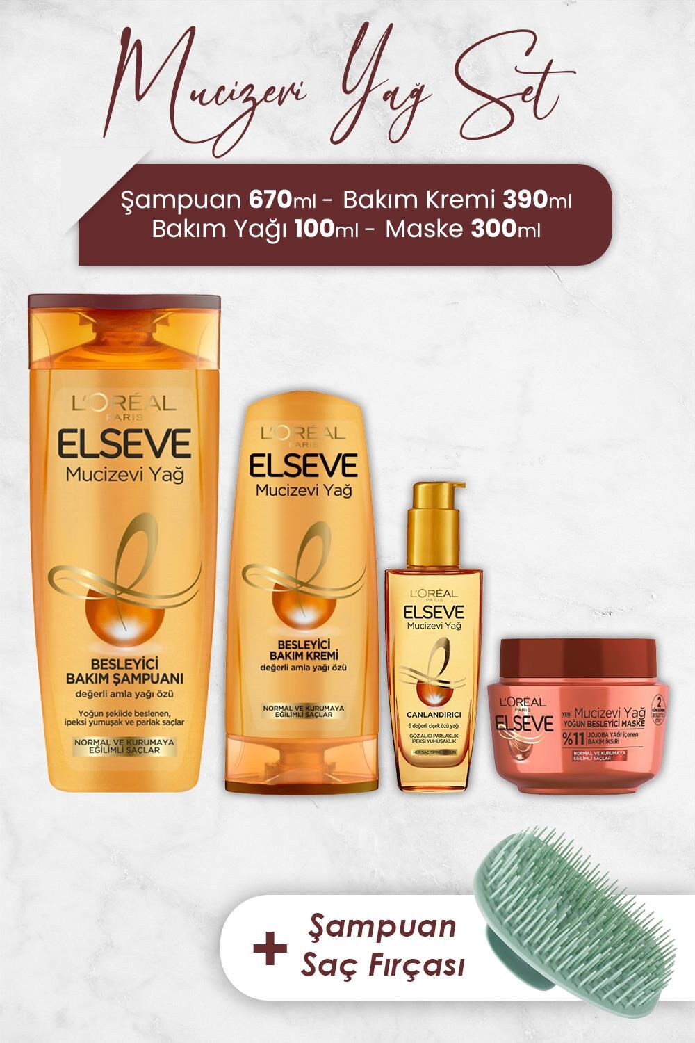 Elseve Mucizevi Yağ Amla Saç Bakım Serisi 7 ve Şampuan Fırçası