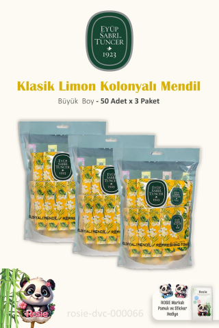 Eyüp Sabri Tuncer 3 Adet Klasik Limon Kolonyalı Mendil 50'li ve %100 Doğal ROSIE